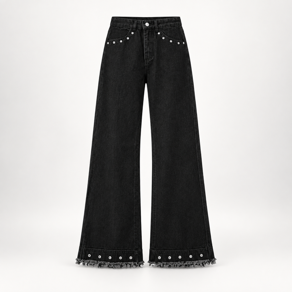 RAW-EDGED RIVET BLACK MEN JEANS