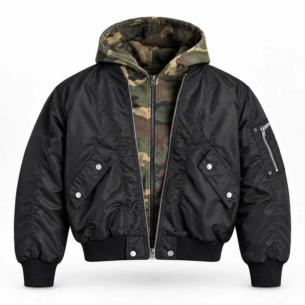 CAMO FAUX 2-PIECE HOODIE