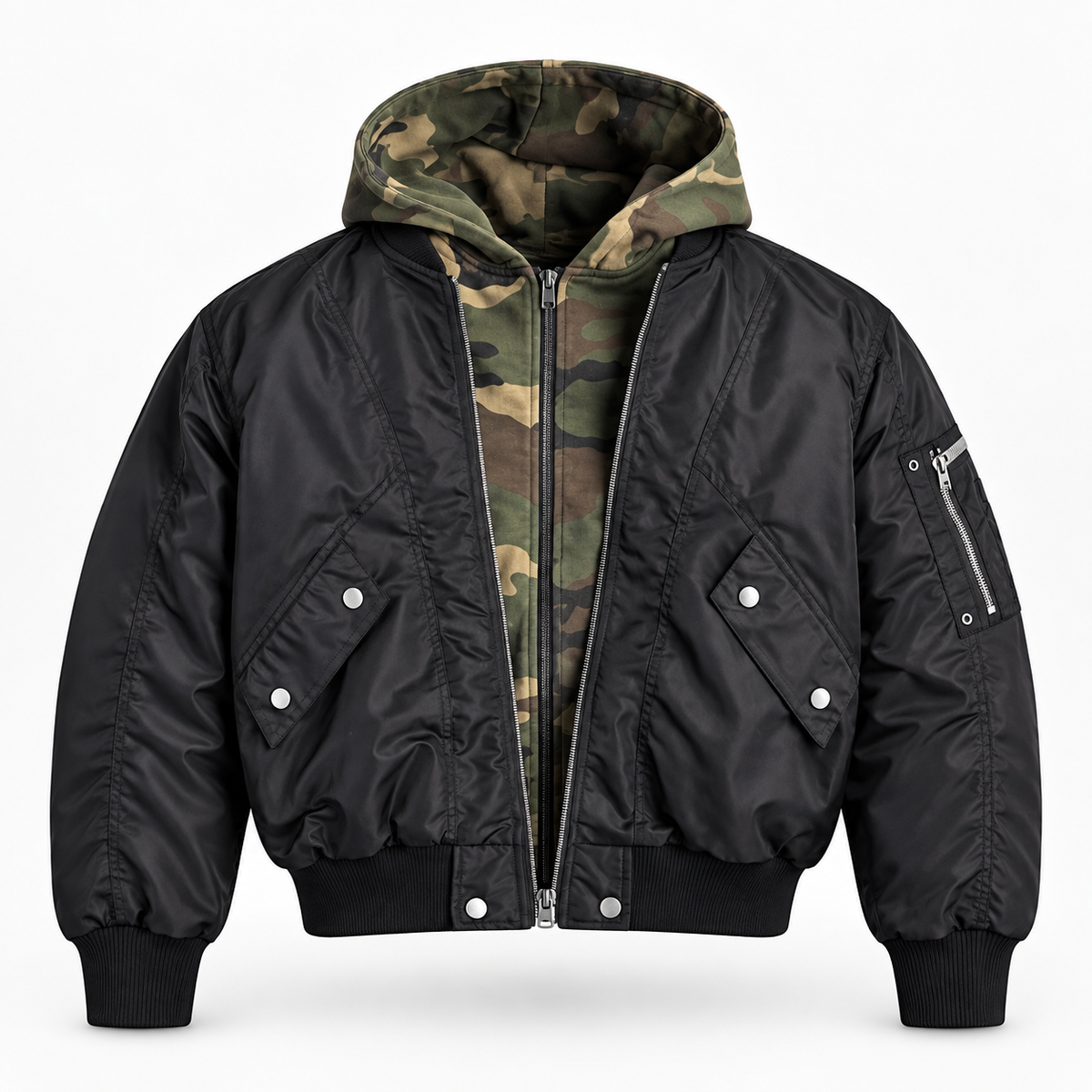 CAMO FAUX 2-PIECE HOODIE