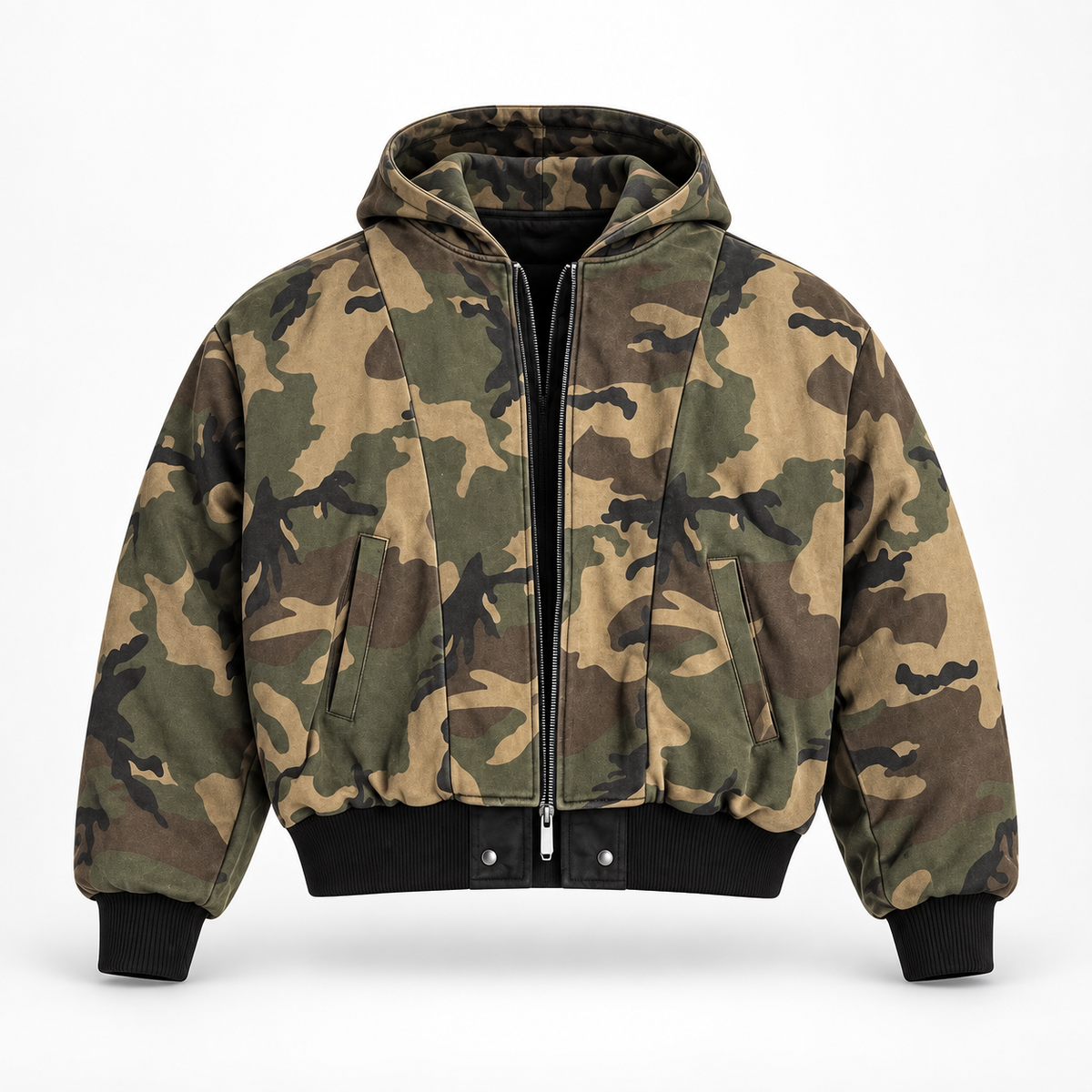CAMO FAUX 2-PIECE HOODIE